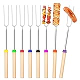 Grillspieße Teleskop Marshmallow, 8 Stück Roasting Sticks, Lagerfeuer Grillgabel, Lagerfeuerspieße Edelstahl Ausziehbar 31-81cm, mit isolierten Griffen für Camping,Gartenparty, Grillparty