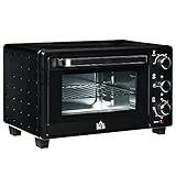 HOMCOM Minibackofen 21L 1400W 60 Min. Timer, Kleinbackofen mit 100 °C-230 °C einstellbar Temperatur Garzeit, Mini Ofen mit Backblech, Drahtgestell, Tischofen aus Metall, Schwarz