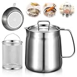 Fettbehälter für Speckfett, 2L Mini Frittiertopf Edelstahl mit Sieb Ölsieb-Topf Ölbehälter, Speckfettbehälter Küchenwerkzeug zur Aufbewahrung von Frittieröl und Speisefett