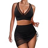 Bikini-Set mit hoher Taille, Bauchkontrolle, Bikini-Sets für Damen, Push-Up-Bikini, 2-teiliger Badeanzug, verstellbare Badeanzüge für Grills, Strand, Wassersport, Schwarz , M