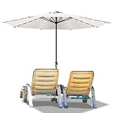 Ollewiellan Sonnenschirm LED Solar Ø 270 cm mit Kurbel, Ampelschirm beidseitig um 30° knickbar, UV Schutz 50+ Strandschirm, Sonnenschutz, Gartenschirm für Terrasse, Balkon, ohne Ständer, Beige