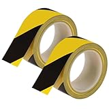 SRTSTR 2 Rollen Absperrband Gelb Schwarz Flatterband Markierungsband Warnband Klebeband Schwarz Gelb Caution Tape Sicherheitsklebeband Absperrband Klebend (48mm x 33m)