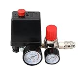 NICCOO Druckregler 230V mit Druckschalter für Kompressor mit 2 Messanzeigen, Druckregler Druckminderer mit Druckschalter