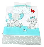 Babylux 2 TLG. Set Bezug für Kinderwagen Stubenwagen oder Wiege Garnitur Bettwäsche Kissen Decke 60 x 78 cm (111. Elephanten Turkis)
