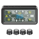 Shkalacar Auto Reifen Druckmessgerät, Reifendruck Kontrollsystem mit 4 externen Sensoren LCD Display Solar und Type C Ladung, Auto EIN Aus Temperatur und Batterie Alarm, für Auto SUV