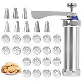 FARYODI Gebäckpresse, Spritzgebäck Presse mit 20 Schablonen und 8 Edelstahl Tüllen, Teigspritze, Gebäckspritze, Keksmaschine, Plätzchenpresse, Teigpresse, für Kuchen Kekse