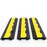 VEVOR Kabelschutzmatte 3 Stück 2 Kanal, 101 x 25 x 5 cm Überfahrschutz für Kabel, Kabelbrücke aus Handelsüblichem Thermoplastischem Gummi mit Modularem Design für Parkplätze, Lagerhäuser, Schwarz