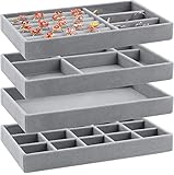 LWAIX Schmuckaufbewahrung Schublade Schmucktabletts Schmuck Organize Schmuck Organizers Schubladen für Schmuck Schubladeneinsatz Aufbewahrung Ordnungssystem Ohrringe Armband Ringe 4PCS (Grau)