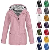 HUIFUAO Fleece-gefütterte, wasserdichte Damen-Jacke, leichter Regenmantel mit Kapuze, warme Thermo-Windbreaker-Jacken, Reißverschluss, Trenchcoat, Wandern, Outdoor-Oberbekleidung mit Taschen, Z01 Weiß
