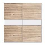 FORTE WINNER PLUS Schrank 200, Kleiderschrank, Schwebetürenschrank Skadinavisch Schlafzimmer 2-türig Einlegeböden Kleiderstange, Holzdekor: Sonoma Eiche / Weiß, 200 cm breit x 210 cm hoch x 61 cm tief