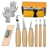 Holzschnitzwerkzeuge Set, 10 in 1 Schnitzset für Erwachsene, Kinder, Anfänger, Holz Schnitzen Set mit 6 Schnitzmessern, Schnittfeste Handschuhe, Rolltasche, Spitzer, Schnitzwerkzeug Set für Holz