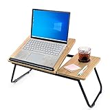 unycos - Laptoptisch, Betttablett Klappbar mit Höhenverstellbar und Cup Slot, Frühstückstablett, Lapdesk für Sofa, Arbeiten, Studieren, Lesen, Schreiben, | MDF & Stahl, 56x33x23 cm (Walnuss)