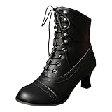 Generisch Stiefeletten Niedrige Absatz Damen Vintage Viktorianische Stiefel Gothic Punk Übergangsstiefel Stiefel Spitz PU Lederstiefel Schnürung Reißverschluss Ankle Party Kostümstiefel