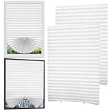WEXFFU 4 Stück temporäre Jalousien, Plissee Klemmfix ohne Bohren, Verdunkelungsrollo ohne Bohren, Rollos zum Aufkleben, Fenster ohne Bohren für Schlafzimmer, Badezimmer, Fenster(Weiß, 90 x 180 cm)