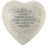 com-four® Grab-Dekoration in Herz-Form - wetterfester Grabschmuck mit Schmetterlingen - verzierter Trauerstein mit Gedenkspruch - Gedenkstein mit Aufschrift