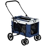 PawHut 2 in 1 Hundebuggy Haustierwagen Hundetrolley mit abnehmbarem Korb, 2 Sicherheitsleinen Klappbarer Katzenwagen für kleine und Miniaturhunde, Oxford, Blau