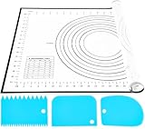 Nifogo Silikonmatte Backmatte Silikon Backunterlage 60 x 40 cm, Teigmatte Wiederverwendbar Antihaft Rutschfest mit Messung Teigschaber