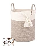 VORHOT Wäschekorb Geflochten aus Baumwolle, 66L Wäschesammler mit Henkel, Laundry Basket Aufbewahrungskorb Spielzeug, Korb Wäschebox für Wäschekammer Kinderzimmer Wohnzimmer Bad, 46x38cm