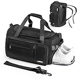 HENMI Sporttasche & Reisetasche für Damen und Herren,43L Groß Handgepäck mit Schuhfach und Nassfach für Sport und Travel Gym Tasche Fitness Rucksack Trainingstasche Faltbare Reisetasche Schwarz