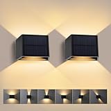 T-SUN 2 Stücke LED Wandleuchten für Außen, 3000K Warmweiß Solar Wandlampe mit Auf und ab Einstellbarer Lichtstrahl, 240° Abstrahlwinkel, IP65 Wasserdichte LED Außenwandleuchte für Wand Garten Zaun