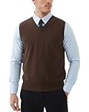 Kallspin Herren V-Ausschnitt Gestrickt Ärmellos Weste 100% Baumwolle Pullunder Relaxed Fit Pullover (Braun, 3XL)