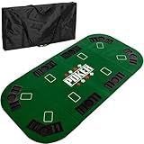 GAMES PLANET Faltbare Pokerauflage „Straight“ für bis zu 8 Spieler, Maße 160x80 cm, MDF Platte, Getränkehalter, Chiptrays, Grün