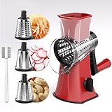 Rotations-Käsereibe, Gemüsehobel mit drei Trommelklingen, Reibe für Küche Schnelleres und einfaches Schneiden, Rotationstrommelreibe ideal für Käse, Gurke, Karotte, Nüsse usw. (Rot)