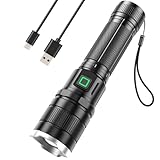 GEARLITE Taschenlampe LED Aufladbar, 10000 Lumen LED Taschenlampe Extrem Hell mit 3 Modi, IP65 Wasserdichte Handlampe Zoomable für Camping, Wandern, Outdoor, Notfall