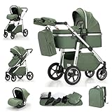 Zkipm Kinderwagen 3 in 1, Baby Stroller mit Sitz, Klappbar Kombi kinder Wagen, Travel Systems mit Höhenverstellbar Schubstange, Upgrade Zubehör mit Handschuhe Schulranzen Becherhalter, für 0-4