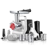Fleischwolf Elektrisch, 5 in 1 (700W, 2800W Max Blockierleistung), Elektrischer Fleischwolf mit 3 Edelstahl Loch-Scheiben(3, 5, 7mm) & 4 Kegel-Klingen, Wurstaufsatz, Kubbe-Aufsatz, Schwarz