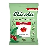 Ricola Eukalyptus Kirsche, 75g Beutel original Schweizer Kräuter-Bonbons mit 13 Alpenkräutern & fruchtig-frischer Kirsche, zuckerfrei, 1 x 75g