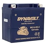 DYNAVOLT - NANO-GEL MG14-BS-C Motorradbatterie 12V 14Ah 315A. Ersetzt YTX14-BS. Maße: 150x86x145mm. Wartungsfreie Motorradbatterien mit Nano-Gel-Technologie. Ideal für Rennmotorräder