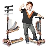 SLKSTIG Scooter mit 3 Rädern für Kinder – 2-in-1 Sitz-/Ständer-Kinderspielzeug, Kickscooter mit ausklappbarem Sitz, verstellbare Höhe, breites Deck, blinkende Radlichter, ideal für Outdoor-Spaß