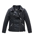 YOUNGSOUL Jungen Mädchen Lederjacke Kinder Kragen Motorrad Bikerjacke aus Kunstleder Frühjahr Herbst Schwarz 128(7-8 Jahre) / Größe 130