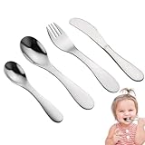 GkgWuxf Besteckset – 4-teilig, wiederverwendbar, aus Edelstahl, Essutensilien aus Edelstahl, für Zuhause, Reisen, Kindergarten, Snacks, Küche, Jungen, Mädchen