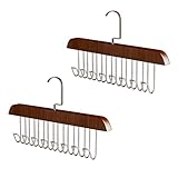 Gürtelhalter Kleiderschrank, 2 Stück Holz Gürtelaufhänger mit 8 Haken, 360°Drehbar Holz Krawattenhalter Gürtelbügel für Schals Krawatten Gürtel Socken(Retro)