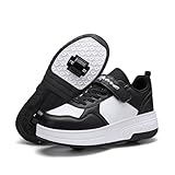 Mateju Schuhe mit Rollen für Mädchen Jungen Schwarz Kinder Rollschuhe Schuhe mit 2 Rollen, 2 in 1 Turnschuhe Versenkbarer, Damen Herren Roller Schuhe Turnschuhe Skateboardschuhe 39 EU