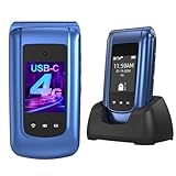 Usteetic Seniorenhandy, 4G, entsperrt, Klapp-Handy, Senioren mit großen Tasten, Doppelbildschirm, 2,4 und 1,77 Zoll, Dual-SIM, USB-C SOS-Taste, Ladestation, Blau