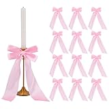 PH PandaHall 12 Stück rosa Kerzenständer Schleifen Dekor, 25 cm Polyester vorgebundene Schleifen, Kerzenhalter, Ornamente, Schleife, Kerzenhalter, Dekoration für Tischkerzenhalter, Hochzeit, Party