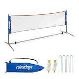 Relaxdays Badminton Netz, höhenverstellbar bis 225 cm, Tennisnetz mit Ständer, mit Tragetasche, Spielnetz, schwarz/blau