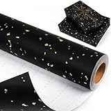 Geschenkpapierrolle, Schwarz und Gold Geschenkpapier Rolle mit matte Goldfolie für Männer Jungen, Schwarz Geschenkpapier Geburtstag Glitzer für Weihnachten, Hochzeit, Geburtstag, Vatertag, 43cm x 10m