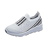 Woaikeyu Strass Sneaker Damen Atmungsaktiv Slip On Laufschuhe Leicht Outdoor Sportschuhe Trend Fitness Sneakers, weiß, 39 EU
