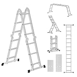 SONGMICS Leiter, Mehrzweckleiter, Trittleiter, Aluleiter, Haushaltsleiter, 4 x 3 Stufen, bis 150 kg, 12 Stufen, in 6 Positionen, 326 cm lang, silbern GLT36M