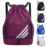 Veftsvy Turnbeutel mit Kordelzug, Wasserdicht Sportbeutel mit Schuhfach, Sportrucksack Gym Bag mit Innentasche, Außentasche, Sporttasche für Herren Damen Jungen (Lila)