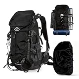Wanderrucksack 60L Herren Damen Wasserdicht mit Regenhülle - Leichter Trekkingrucksack mit Tragesystem, Trinksystem-Anschluss Schuhfach für Camping, Bergsteigen Mehrtagestouren (Schwarz, 60L)