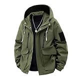 Genérico Arbeitsjacke, langärmelig, Cargo-Mantel mit Taschen, einfarbig, für Trekking und den täglichen Gebrauch, wasserdichter Außenmantel für Herren mit Kapuze, Militärgrün, 5X-Large