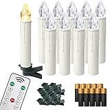 UISEBRT 10er LED Kerzen mit Fernbedienung Warmweiß Weihnachtskerzen Kabellos, Flammenlose Weihnachtsbaum Kerzen Lichterkette Kabellos mit Batterien Timer für Weihnachtsdeko, Party, Hochzeit