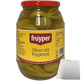 Fruyper grüne Oliven mit Stein und Pepperoni (500g Glas ATG) + usy Block