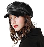 Genfien Schirmmütze Barett Mütze Damen Bakerboy Mütze Beret Cap PU Leder Winter Warm Soft Mode lässig Schirmmützen für Damen Outdoor