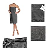 ARLI Saunakilt Damen Saunatuch Saunahandtuch Baumwolle Anthrazit Gummizug Tasche Klettverschluss praktisch individuell anpassbare Größe Sauna Sarong Kilt Wellness Hamam